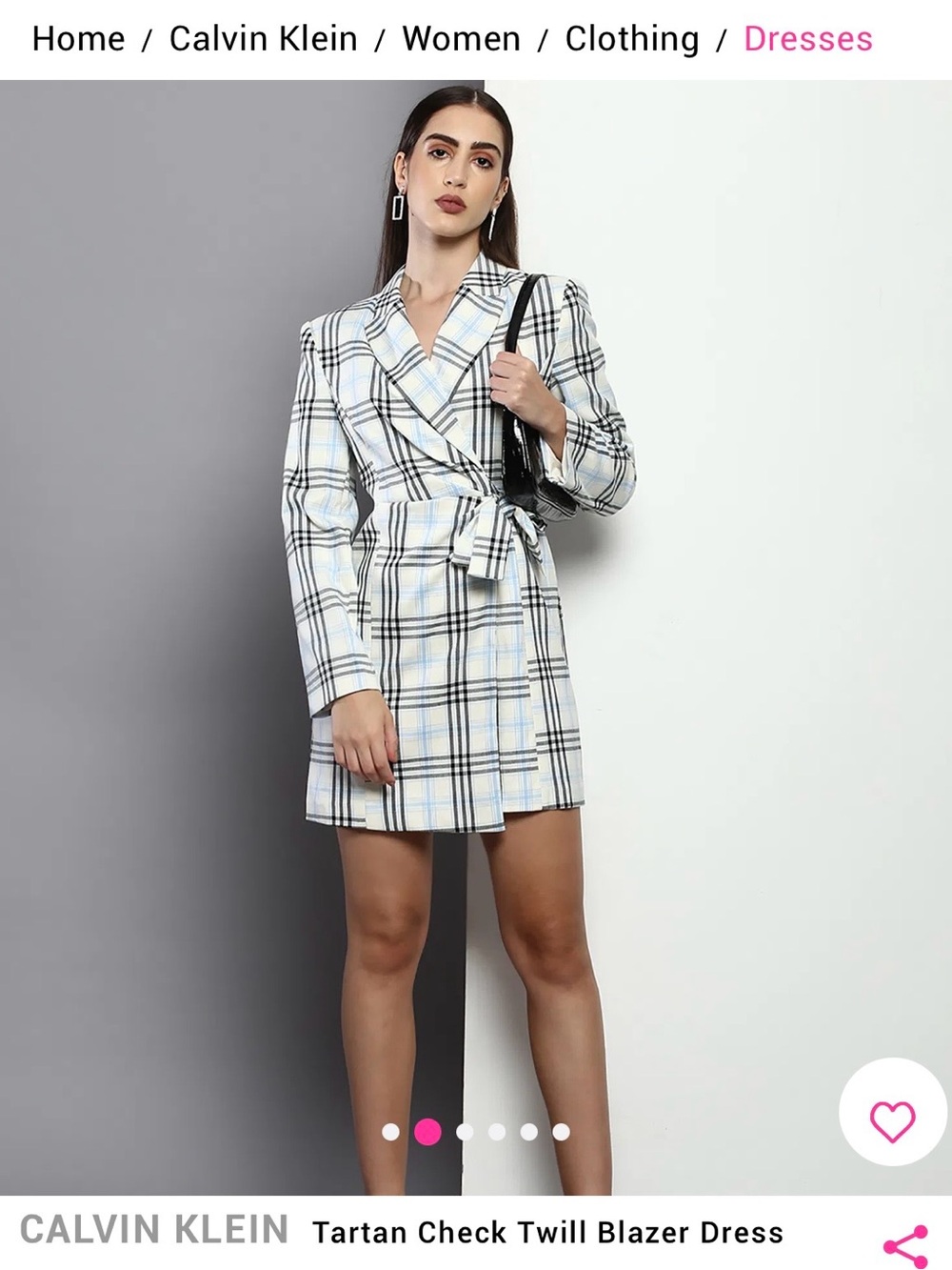Like New Calvin Klein Long Sleeve Cream Plaid Blazer Dress - Blue and Black